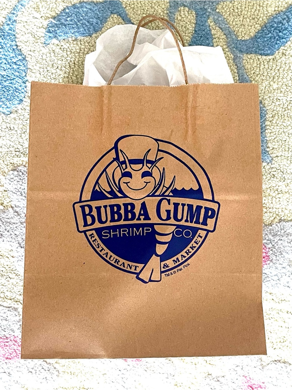 5 for $25! Bubba Gump Shrimp Co. Brown Paper Gift Bag with Navy Logo!